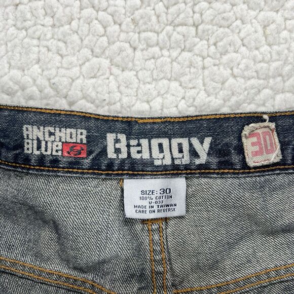 Anchor Blue Baggy Denim Shorts Men’s Size 30 Blue Y2K Hip Hop Streetwear - Picture 7 of 12
